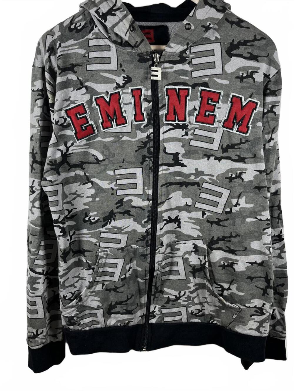 Eminem Y2K Camo All Over Print Full Zip Hoodie Sweatshirt Adult Large Gray Rap T